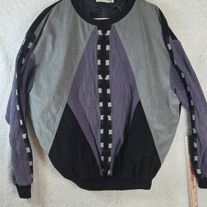 Vtg St. Croix Colorblock Faux‎ Suede Mixed Media Pullover Sweater Gray Black XL